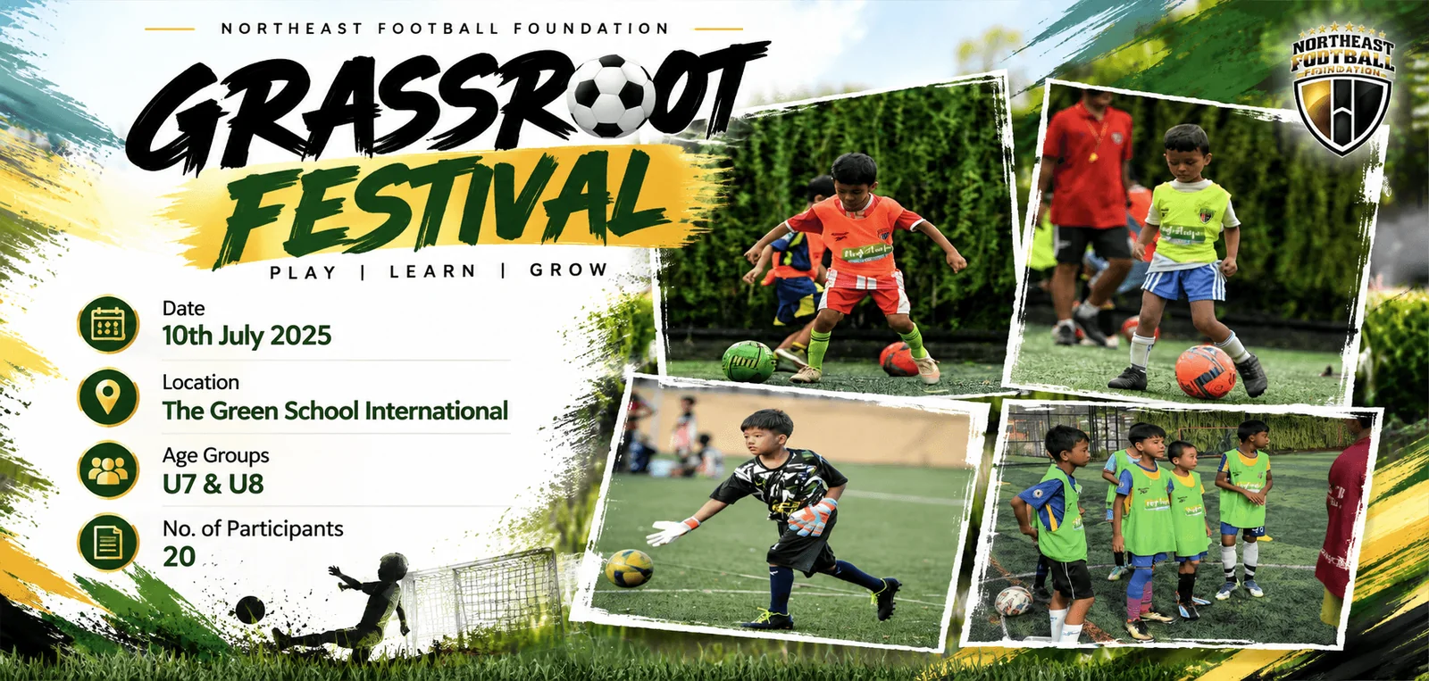 Grassroot Festival banner: 10 July 2025 at The Green School International, U7 and U8, 20 participants